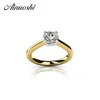 AINOUSHI 1 Carat Luxury Yellow Gold Color Ring 925 Sterling Silver Rond Cut Solitaire Bridal Band Women Engagement Wedding Y200106