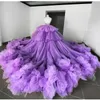 Ho Lo Vestidos Tiered Ruffles projeto Prom Dresses Tulle, com destacável mangas compridas Custom Made Moda Luxo formal do partido do vestido