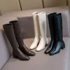Tuyoki New Women Cneect High Boots High Heel настоящие кожаные женщины длинные ботинки модные ботинки зимняя обувь Размер 34-401