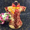 Unique Chinese style Cheongsam Christmas Wine Bottle Cover Bags Table Dinner Decoration Silk brocade Packaging Pouches 10 pcs/lot mix color fit 750ml