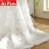 Pastoral Korean Creative White Lace Rose Curtain Voile Custom Window Screens For Marriage Living Room Bedroom -30 LJ201224