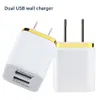 Universal Dual Ports Wall Charger US EU Plug Travel Adapter 5V 2.1A Convenient Power Adapter with Twice USB Ports For iOS Android Mobile Phones Without Package