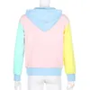 IMSSURE Jesień Zima Moda Macaron Colorblock Oversized Hoodie Dla Kobiet KPOP Streetwear Casual Luźna Samica Bluza 201202