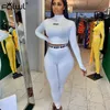 FQLWL White Black Fitness 2 Piece Set Women Suit Sportwear Summer Outfits Long Sleeve Crop Top Leggings Ladies Tracksuit Female 201007