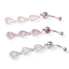 Water Drop Dangle Belly Button Rings 316L Surgical Steel Curved Navel Bar Diamonte Body Piercing Jewelry