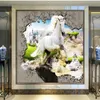 White Horse Broken Duvar Resmi Resimleri 3D Modern Yaratıcı dekorasyon Ev Dekorasyonu Duvar Stereo Kabartma Olmayan Dokuma 3D Duvar Boyama