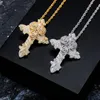 High Quality Gold Plated Iced Out Bling CZ Rose Cross Pendant Necklace with CZ Tennis Chain For Men Women