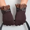 Модный сенсорный экран теплые кружевные перчатки женщины элегантные осенние зима длинные полные пальцы перчатки варежки лук украшения перчатки1
