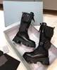 Damen-Designer-Stiefel Monolith-Stiefel aus gebürstetem Rois-Leder und Nylon Luxuriöse Winter-Motorradstiefel Ankle Combat Boot Martin Boots