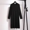 2021 Wiosna Jesień Plus Size Sweter Sukienka Dla Kobiet Loose Casual Długim Rękawem Prosto O Neck Knit Dresses Black 4XL 5XL 6XL 7XL