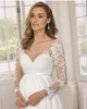 Plus Size Maternity Wedding Gowns For Pregnant Women 2022 Chiffon A Line Beach Boho Bridal Dresses Illusion Long Sleeve Lace Appliquesed robes de mariée AL7209