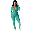 Women Tracksuit Zipp Jacket Pants Hooded Female Outfits Solid Color Yoga Cardigan Leggings 2 piece jogger sets ZYY312