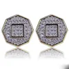 Hip Hop Earrings Luxury Grade Quality Zircon Paved Stud Earrings Fashion Men Women Gold Color Geometric Earrings300v