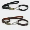 Couro de couro real PET PINCH COLLAR lidera cinta manual grande Cadeia de cachorro coleira de corda ajustável para cães médios LJ201112