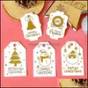 Gratulationskort Event Party Supplies Festive Home Garden 50Set Bronzing Merry Christmas Gift Tags Snowman Santa Claus Paper Card Etikett XMA