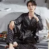 100% Real Pama for Men Lounge Sleepwear Pyjamas Satin Pijamas Homme Pjs Home Clothes Male Hangzhou Pure Silk Pamas Sets 201109