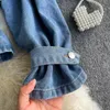 Autumn Vintage Denim Ytterkläder Kvinnor Kvinnor Trencher Design Beading Single Breasted Tops Fashion Korean Streetwear Short Jacket 2022