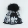 Tie Dye Print Beanie Winter Real Fur Pompom Hats For Women Fashion Brand Hip Hop Caps Wool Knitted Bonnets Skullies