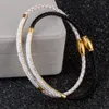 Rostfritt stål läderarmband Rhinestone Seting Crystal Bangle Magnetic Clasp New Fashion Jewelry for Women Gift