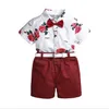 Boy Baby Toddler Gentleman Kid Clothes 2PCS Sets Short Sleeve Single Breasted Bow Shirts+Sash Shorts Bottoms 1-7Y