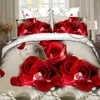 Confortável conjunto de cama de luxo 3D rosa conjunto de cama de cama cama capa de edredão capa capa queen size bedcloth ropa de cama lj201127