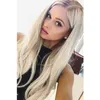 Natural Baby Hair Straight Blonde Ombre Synthetic Wigs Cosplay Hand Tied Full Lace Front Wigs Heat Resistant Fiber Party Two Tone Fashion