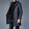 Qiu dong esta￧￣o com pano grosso masculino de pano longo de pano de l￣ Long L￣ de poeira British Wind Hooded Wool1