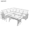 Azionamento degli Stati Uniti Azioni U_style Fiti mobili set 5 pezzi Set di conversazione per esterni Set da tavolo Sedia da pranzo con ottoman e cuscini di lancio A15 A43 A10