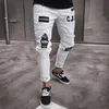 Jeans da uomo Blu Bianco Mens Cool Designer Maschio Skinny Strappato Distrutto Stretch Slim Fit Pantaloni Hop con fori Moda Uomo 1