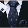 Luxury Mens Tie Dark Blue Tie With Cute Penguin Small Pattern Set Handkerchief And Cuffs Hot Wholesale Business Weddi qylpHE queen66