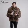 ピンクジャバQC8139到着女性冬の太い毛皮のコート本物の毛皮ジャケット高品質のコートスタンドカラー衣装贅沢201214