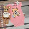 Designer nouveau-né bébé fille garçon barboteuses vêtements infantile filles dessin animé ours imprimer à manches courtes combinaisons Onesie body