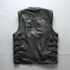 Läs beskrivning! HA-97105 Asiatisk storlek Super Quality Cow Skin Justerbar Mäns Cowhide Leather Stylish Rider Vest 201128