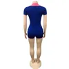 Beyprern Sexy Blue Mesh Patchwork See Through Short Tuta Pagliaccetti Donna Manica corta Front Zipper Playsuit Abbigliamento sportivo T200704