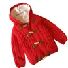 Barntröjor Kids Coat Fashion Solid Color Cardigan Sweater Coat med knappar Kids Hooded Outwear Boys and Girls Cardigans kläder