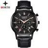 Mens Watches Luxury Chronograph Quartz Watch Men Leather Strap Auto Date Fashion Casual Sport Military Wristatches