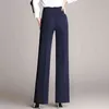 Arrivel femmes taille haute pantalons longs Vintage pantalon à jambes larges élégant bureau dame pantalon droit noir marine costume pantalon 220104