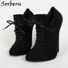 Sorbern Sexy Mulheres Bombas Lace-Up Ponthed Toe 16 cm Salto Alto Estiletes Crossdresser Sapatos Genuíno Couro Costume Cores