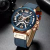 男性の青いトップブランドの贅沢なミリタリーレザー腕時計の男時計クォーツファッションクロノグラフの腕時計