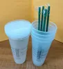 Starbucks Mugs 24oz/710ml Plastic Tumbler Reusable Clear Drinking Flat Bottom Cup Pillar Shape Lid Straw Mugs Bardian Free