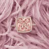 Nouveau design bijoux 925 bague carrée en argent Sterling pierres précieuses 10*10mm rose bague en diamant de forage à haute teneur en carbone