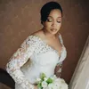 Plus Size Arabic Aso Ebi Lace Beaded Mermaid Wedding Dresses Sheer Neck Long Sleeves Vintage Bridal Gowns267m