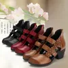 2020 EthnicStyle Flor pequeno ponto afiado couro genuíno Chunky-Heel WOMEN'S sandálias de salto alto tiras cruzadas Gladiator Sandals 1010