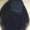3C 4a Afro Kinky Curly Ponytails Przedłużenie włosów dla czarnych kobiet afrykańskich długie klipy 100% ludzkiej kok puff dziewiczy kolor # 1
