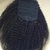 3c 4a Afro Kinky Curly Ponytails extensión de cabello para mujeres negras Clips largos africanos 100% Human bun puff color virgen # 1