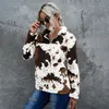 Damjackor Mode Cow-tryckt Sherpa-tröja Kvinnor Kohud Oversized ytterkläder Fleecerock Dam Vinter Mjuk Varm Sweatshirt