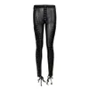 Zomer nieuwe vrouwen sexy wit zwart transparant lange gaas broek lace-up met gouden oogjes 210319