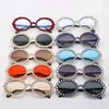 Vintage rond strass lunettes de soleil mode femmes nuances alliage cadre cristal ovale lunettes de soleil femme Unique marque Oculos UV400