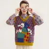 가을과 겨울 새로운 디자인 하라주쿠 쾌활한 여성 느슨한 스웨터 VNECK 민소매 니트 조끼 풀오버 스웨터 면화 201017