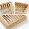 Soap Dish Holder Wooden Natural Bamboo Soap Dish Simple Bamboo Soap Holder Rack Plate Tray Round Square Case